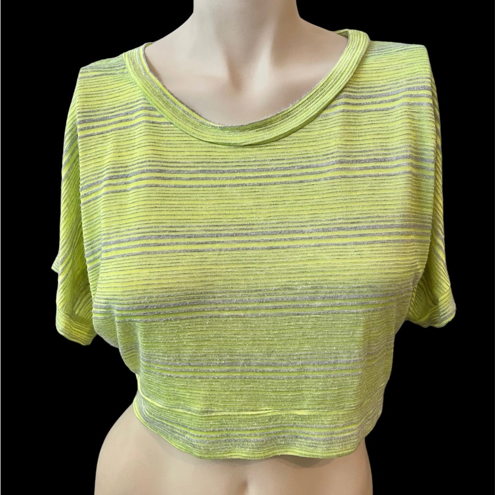 Neon Yellow Stripe Crop Top w/cute back
